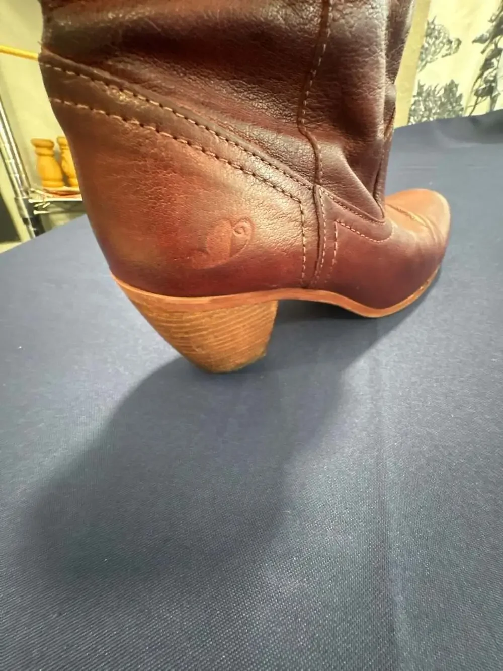 Felmini Deep Cognac  Leather Western Ankle Boots with Striped Lining